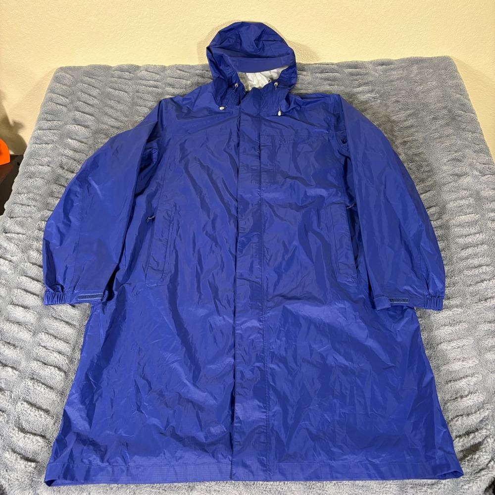 LL Bean Trail Model Rain Coat Mens XL Tall Blue Hooded Long Parka 268319